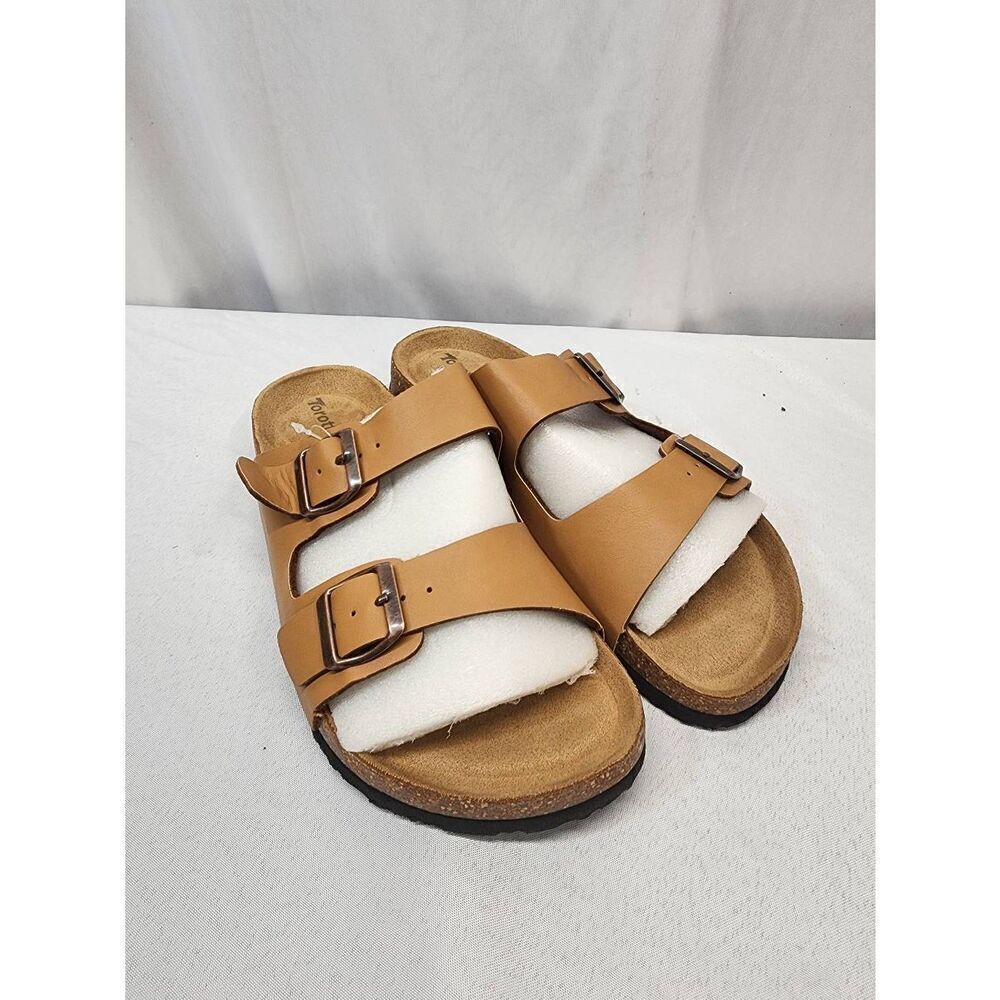 Torotto Mens EU 43 US 9.5-10 Slides Cork Open Toe Adjustable Webbing Flat Sandal